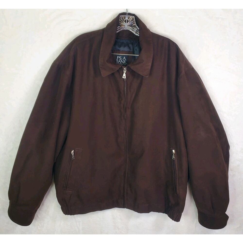 Jos. A. Bank Mens Bomber Jacket Removable Lining Faux Suede Dark Brown Sz XL